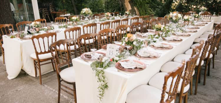 Wedding table settings in a garden